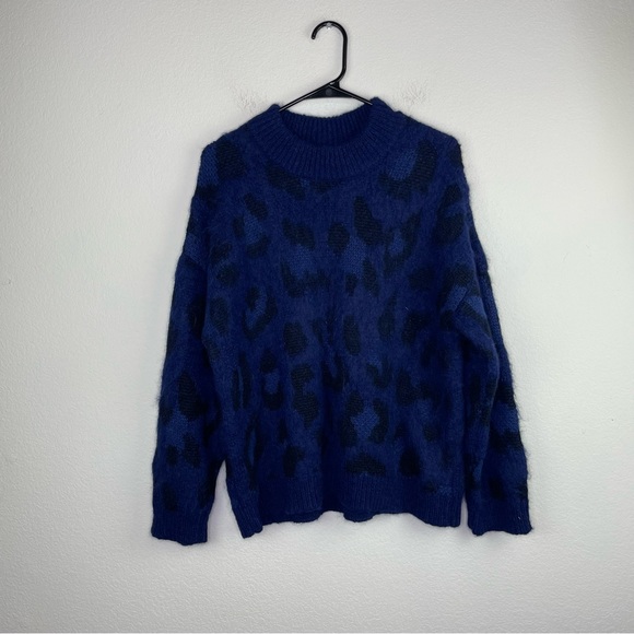Kate Spade New York Alpaca Blend Leopard Sweater in Navy and Black sz XL - Picture 2 of 8